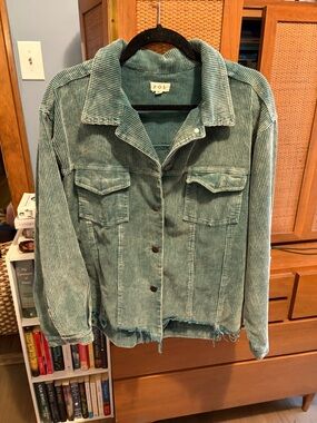 POL Teal Corduroy Button-Front Jacket
